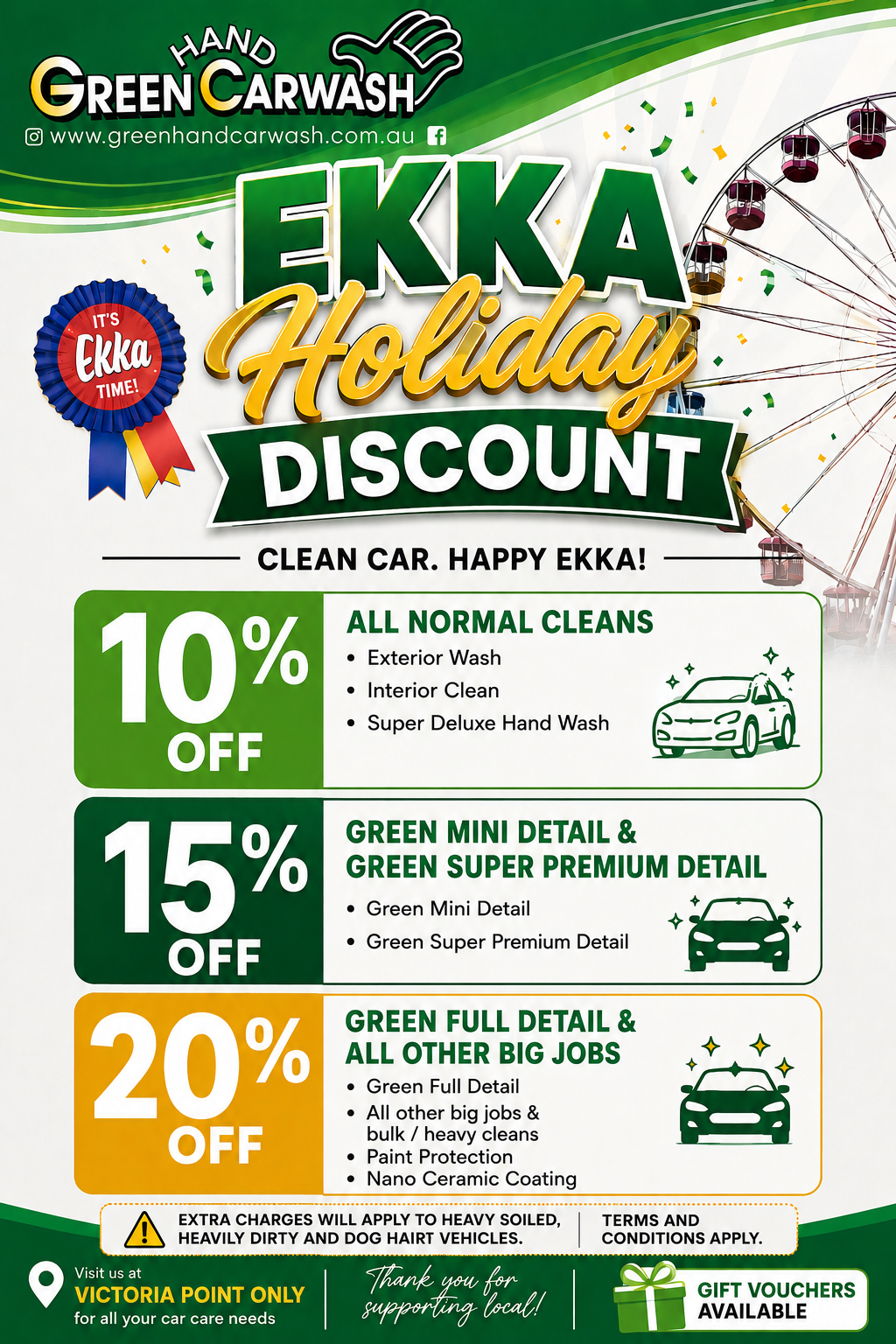 Exclusive Green Hand Carwash Offer – Ekka Holiday Discount!